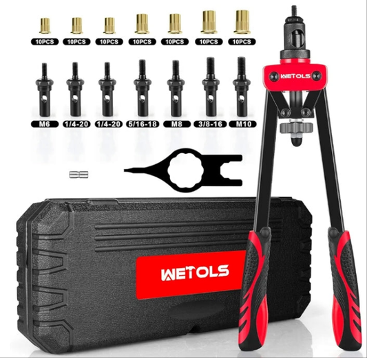 Rivet Nut Tool, Hand Rivet with 7 Metric & Inch Mandrels M6 M8 M10, 1/4-20, 5/16-18, 3/8-16, 70pcs Rivnuts and Blow Carry Case, Steel -