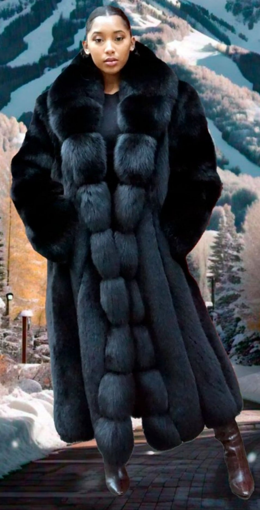 Black Fox Fur Coat Full Length Medium to Large