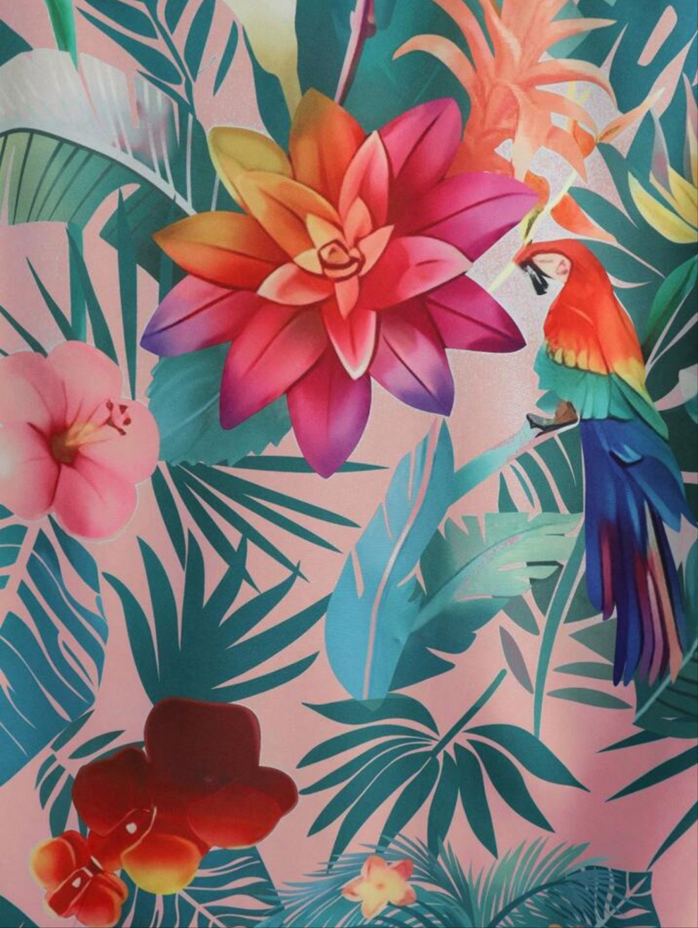 Men's Tropical Print Shirt & Shorts Suit, Vacation & Casual Wear crashing the beach