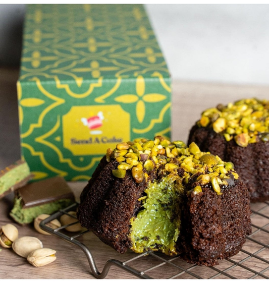 Dubai Chocolate Cake Luxury Duo Pack with 2 Gourmet Chocolate Pistachio Cream Cakes with Knafeh - Iconic Dubai Treat