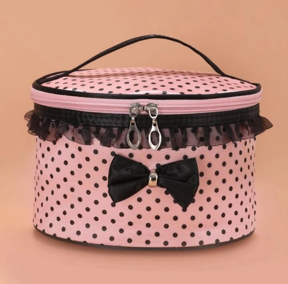 1pc Polka Dot Round Makeup Bag, Travel Essentials