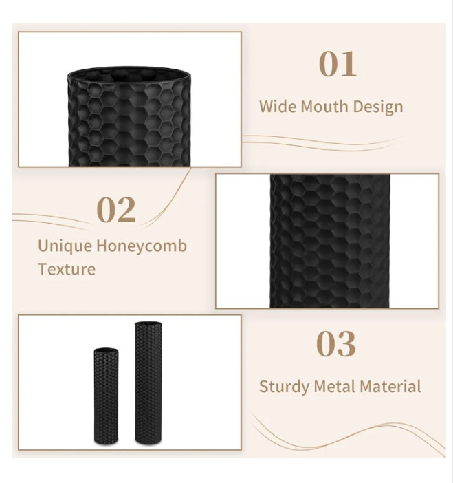 Tall Floor Vase: 27.6/21.7in Metal Cylinder Vases Extra Large Decorative Vase Set of 2 Living Room Modern Honeycomb Texture Big Standing Vase for Dining Bedroom Home Corner Indoor Office