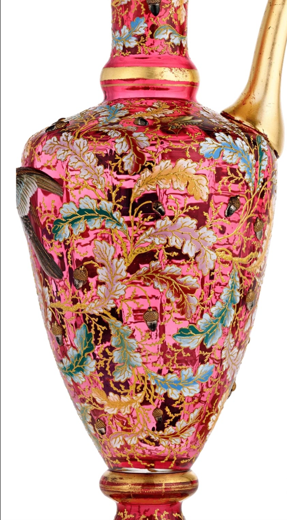 Fabulous Moser Ruby Glass and Enamel Bird Ewer