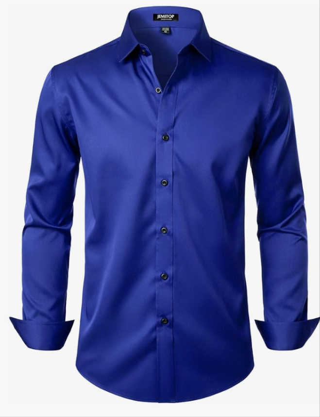 Men's Stretch Wrinkle Free Dress Shirts Formal Wedding Prom Long Sleeve Slim Fit Button Down Shirts