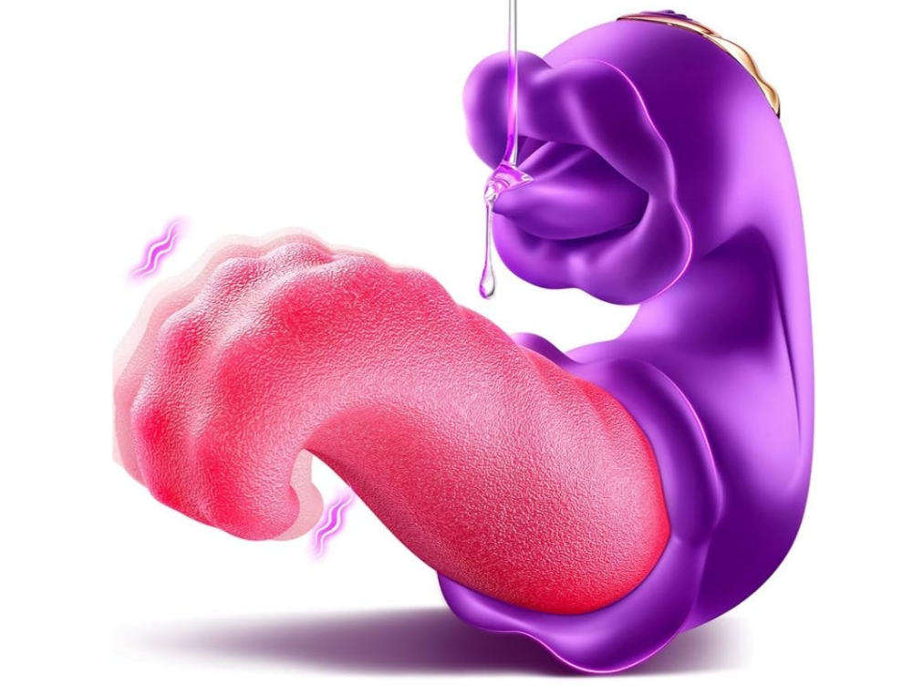 Vibrator Adult Sex Toys for Women - 4 in 1 Tongue Thrusting Vibrators Dildo Rose Sex Toys with 10 Licking Clitoral & 10 Vibration Mode, G Spot Clit Stimulator Pleasure Tools for Female Couples Games