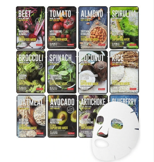 Super Food Face Masks Skincare- 12 Pack Facial Sheet Mask for a Glowing Refreshing Skin- Moisturizing Sheet Masks for Face Enriched with Natural Ingredients for All Skin Types