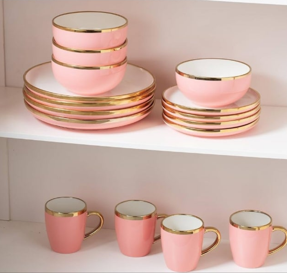 Ceramic Dinnerware Sets for 4, Modern Flat Stoneware Plates and Bowls Sets,Chip and Crack Resistant Dishwasher & Microwave Safe Dishes Set,Scratch Resistant- Service for 4