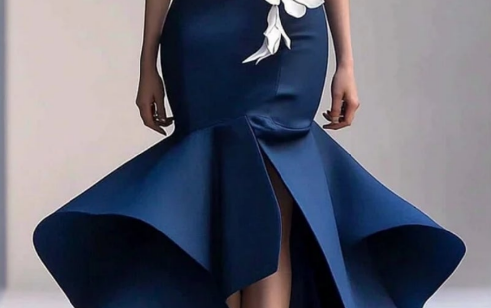3D Floral Rhinestone Strapless Layered Maxi Dress-Navy Blue [Custom-Made] COCOMONEY
