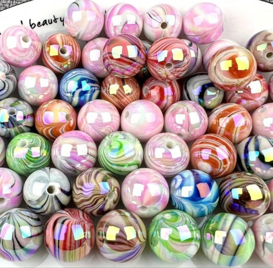 100pcs 10mm Colored Beads, Water Pattern Bright Color Acrylic Beads Jewelry, For Jewelry Making, DIY Keychain, Phone Strap, Pen Decoration, Hand