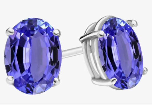 7x5 mm each Oval Cut Ladies Solitaire Stud Earrings, Sterling Silver