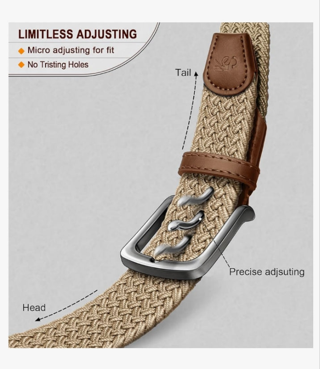 Men's Golf Belt 2 Pack-Braided Woven Stretch Belt for Gift Men Casual Jeans Sports Work