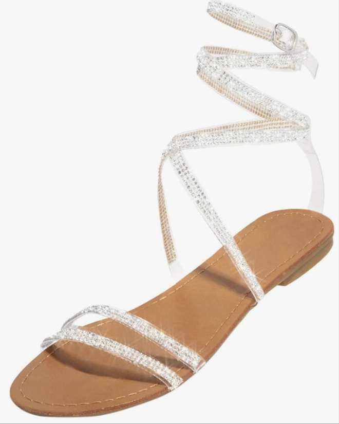 , Women's Rhinestone Strappy Sandals Fashion Flat Sandals Summer Dressy Peep Toe Sandals Cute Comfortable Dress Sandals