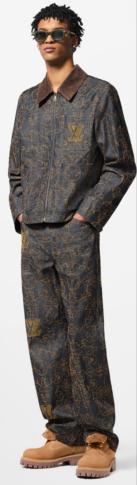 Louis Vuitton Embroidered Denim Jacket and Embroidered Denim Pants 2 piece outfit