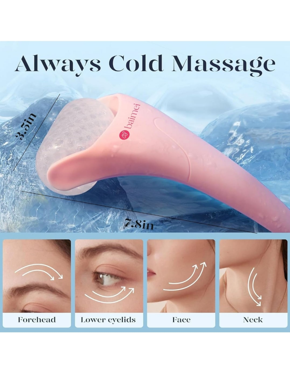 Ice Roller for Face and Gua Sha Facial Tool Set, Ice Face Roller Reduces Puffiness Relieves Migraines Skin Care Tools, Self Care Gift for Women - Pink