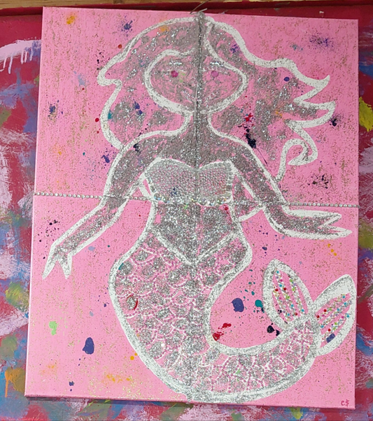 COCOMONEY ART Mermaid bling 1 OF 1 CUSTOM PIECE BY COCOMONEY Painting on canvas