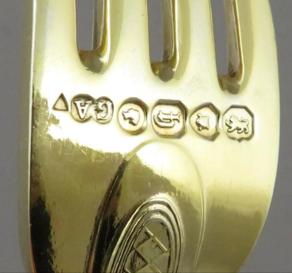 Elizabethan Pattern Silver Gilt Flatware Service for 18