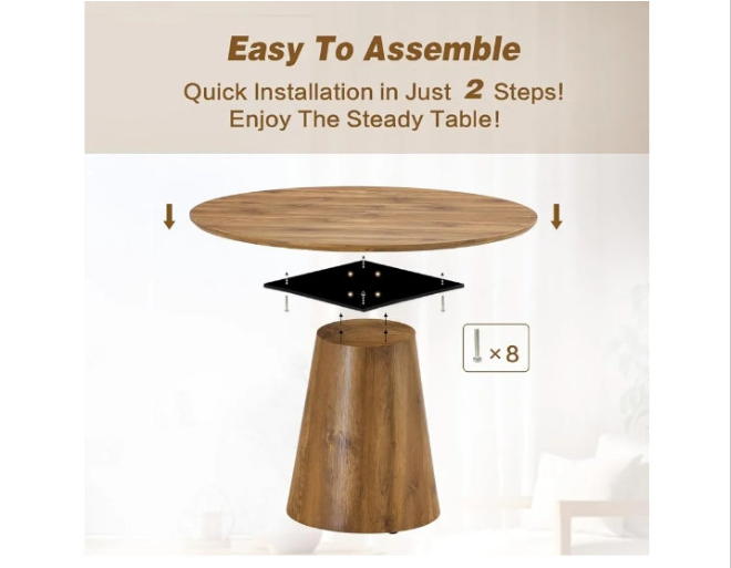Round Dining Table Set for 4, Modern Kitchen Table Small 45 Inch Dinner Table Wood Round Dinner Table for Living Room (Wood Table+Style 1 Brown Chairs, 45'' Table+4 Chairs)