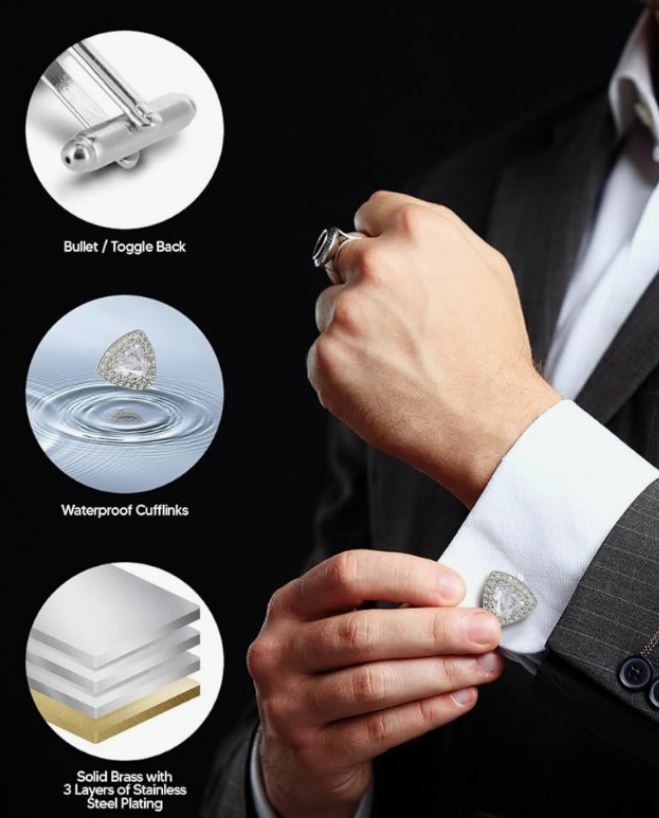 Triangular Crystal Diamond Set Cuff Links