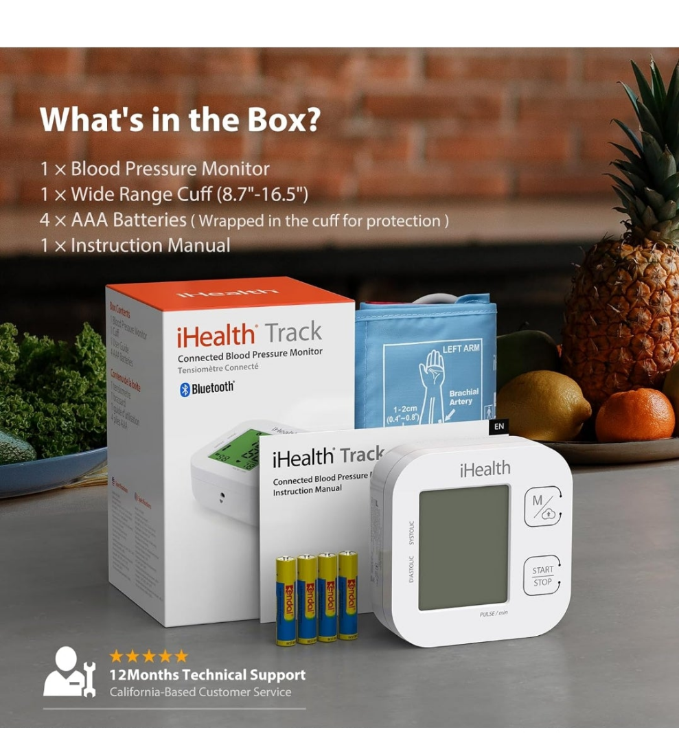 Blood Pressure Monitor with Wide Range Cuff That fits Standard to Large Adult Arms, Bluetooth Compatible for iOS & Android Devices