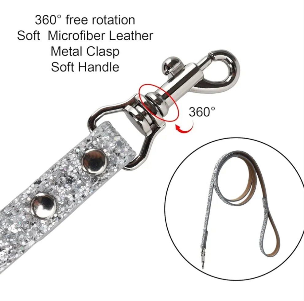 Rhinestone Dog Collar, Silver Bling Diamond Pet Collars with Leash for Small Medium Large Dog, Glitter Dog Collar with Rhinestone Sparkly Crystal Collar for Male Female Dog