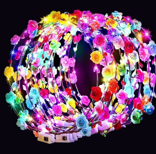 LED Flower Crowns Headbands, Light Up Flower Crowns For Women, Glow in the Dark Headband for Wedding Reception Birthday Christmas Mardi Gras Cosplay Princess Party Favors