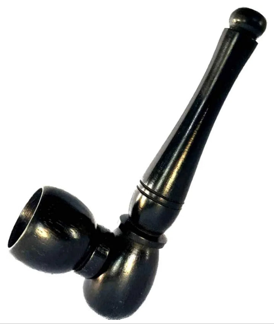 Tobacco Pipe with Wooden Stem and Stone Bowl, 3 Inch stand pipe, Black