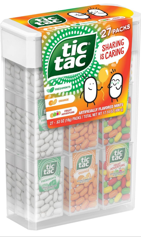 Tic Tac Mega Box, 27 Count, Variety Mints, Freshmint, Orange And Fruit Adventure, On-the-Go Refreshment, Stocking Stuffers, 17.14 oz