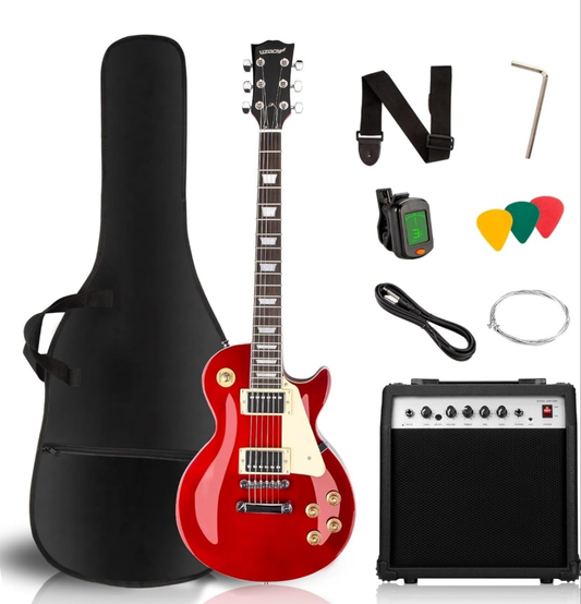 LP Electric Guitar Beginner Kit with 20W Amp & All Starter Accessories, Solid Body, Mahogany Wood