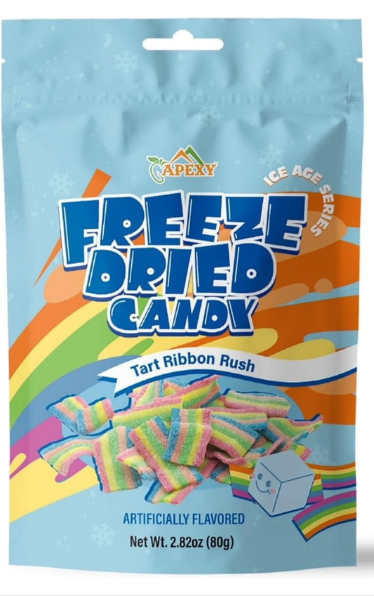 Freeze Dried Rainbow Candy Assorted Flavor - Dehydrated, Crunchy, Colorful Treats & Snacks for Kids & Adults - Packed in a Resealable Pouch 2.82oz (80g) (Tart Ribbon Rush)