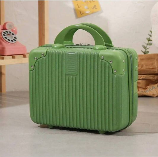14 Inch Green Mini Travel Suitcase Cosmetic Box Hand Luggage Organizer Makeup Case Small Password Box Boarding Case COCOMONEY