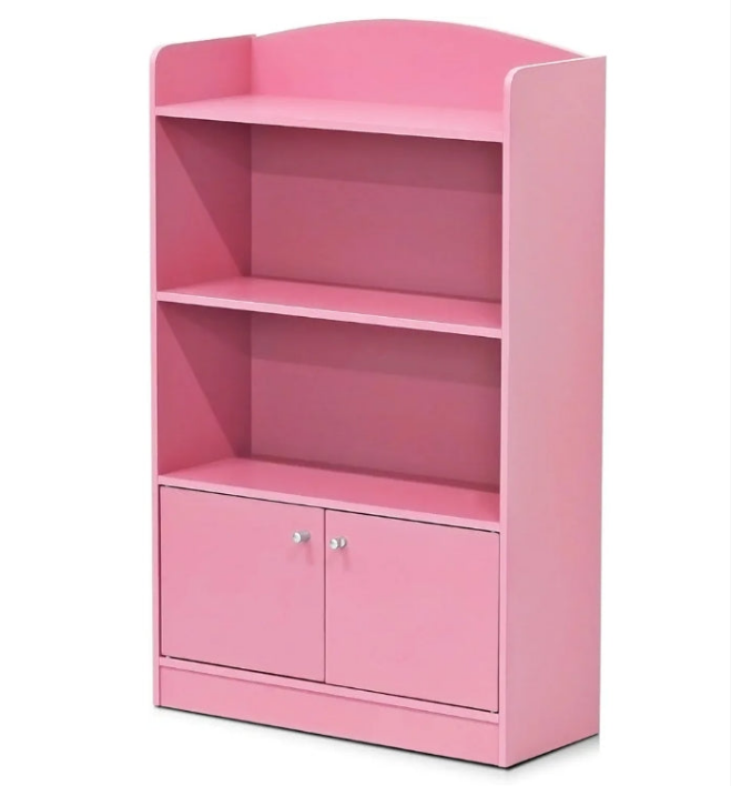 Bookshelf with Storage Cabinet, 2-Shelf with Doors, Pink
