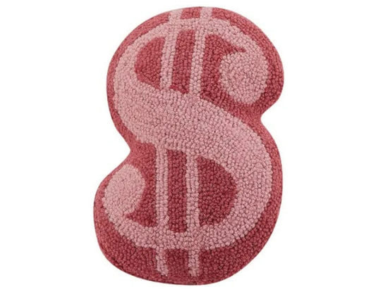 Dollar Sign Shaped, Hook Pillow, Wool and Poly Velvet