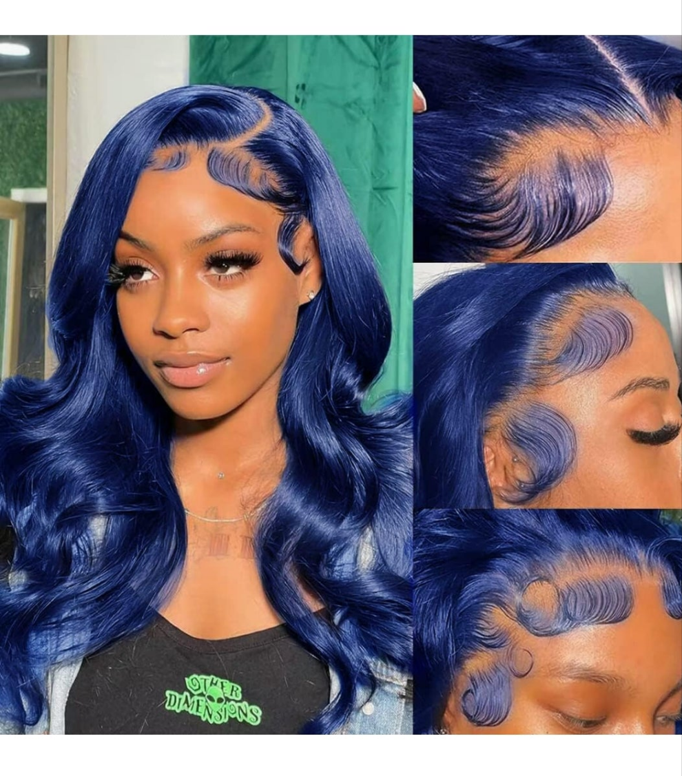 26 Inch Dark Blue 13x4 Lace Front Wig Human Hair Glueless HD Transparent Lace Frontal Body Wave Wigs Navy Blue Pre Plucked Natural Hairline with Baby Hair 150% Density