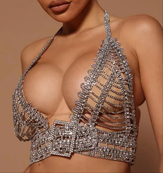 Full Rhinestone Chest Chain Belt Buckle Body Chains for women Sexy Rave Rhinestone Lingerie Chain Top Body Jewelry Halloween Clothing