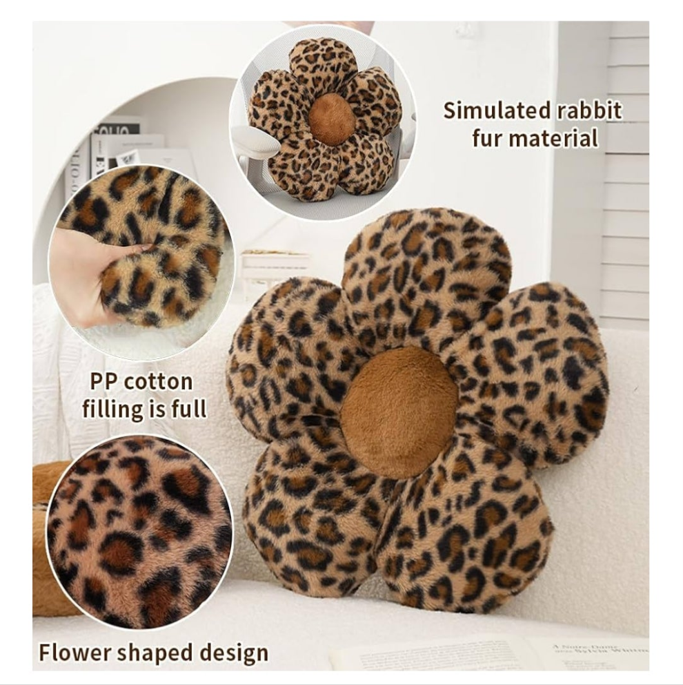 2 Pcs Cute Leopard Plush Pillow Furry Flower Stuffed Pillows Pillow Home Decorative Pillow for Bed Couch Living Room Decor