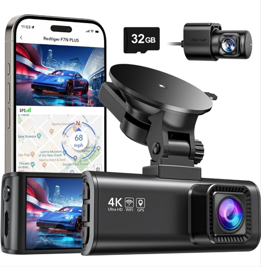 Dash Cam Front Rear, 4K/2.5K Full HD Dash Camera for Cars, Included 32GB Card, Built-in Wi-Fi GPS, 3.16” IPS Screen, Night Vision, 170°Wide Angle, WDR, 24H Parking Mode(F7NP)
