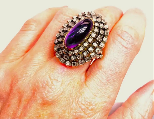 Georgian Diamond Ring 18th Century Amethyst Diamond Ring Marie Antoinette 18K Gold Old Cut Diamond Ring Museum Quality Luxury Diamond Ring Handmade Diamond Ring Dome Bombe 1700s Dress Ring Engagement Ring Wedding Ring Cocktail Ring Large Diamond Ring