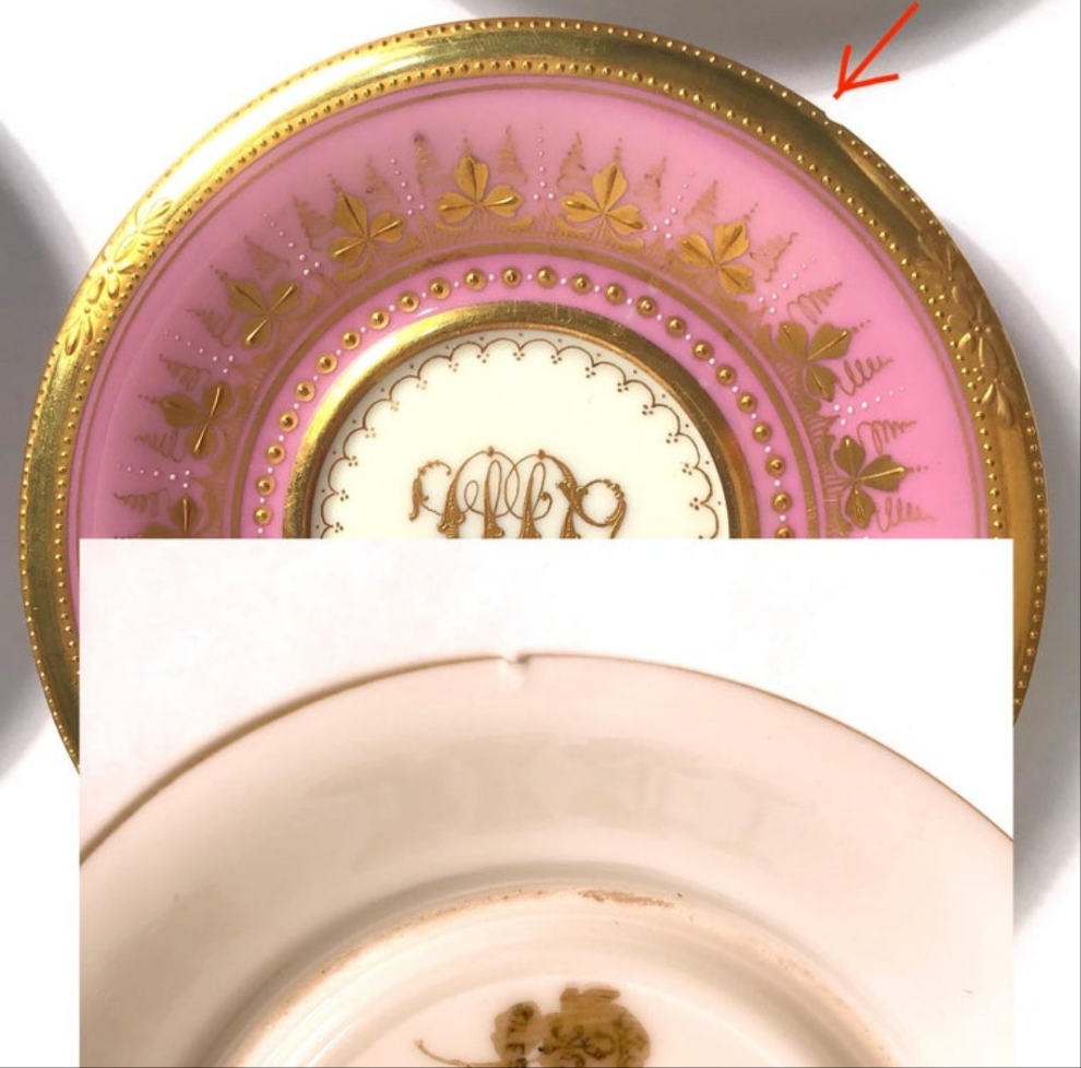 Dresden Ambrosius Lamm Footed Cups and Dessert Plates Set for 10 Hand Painted