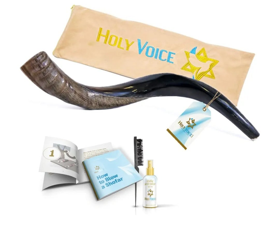 Kosher Kudu Shofar Horn from Israel – Traditional Half-Polished Yemenite Shofar Includes Carrying Bag, Brush and Blowing Guide - Easy Blowing Ancient Musical Instrument (