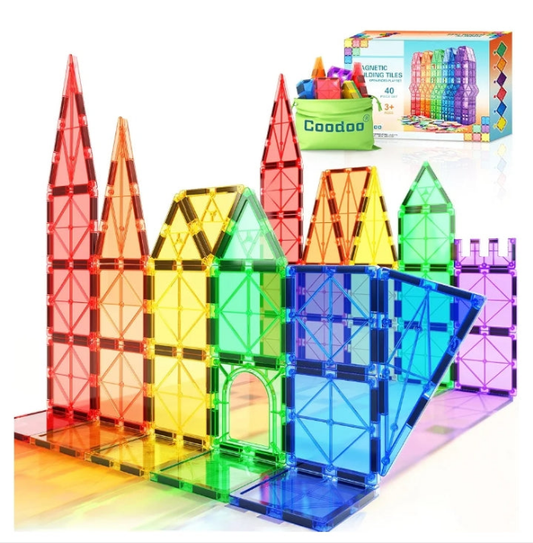 Magnetic Tiles Kids Toys STEM Magnet Toys for Toddler Magnetic Blocks Building Toys Preschool Learning Sensory Montessori Toys for 3+ Year Old Boys and Girls, Safe Creativity Toddler Kids Toys 40PCS