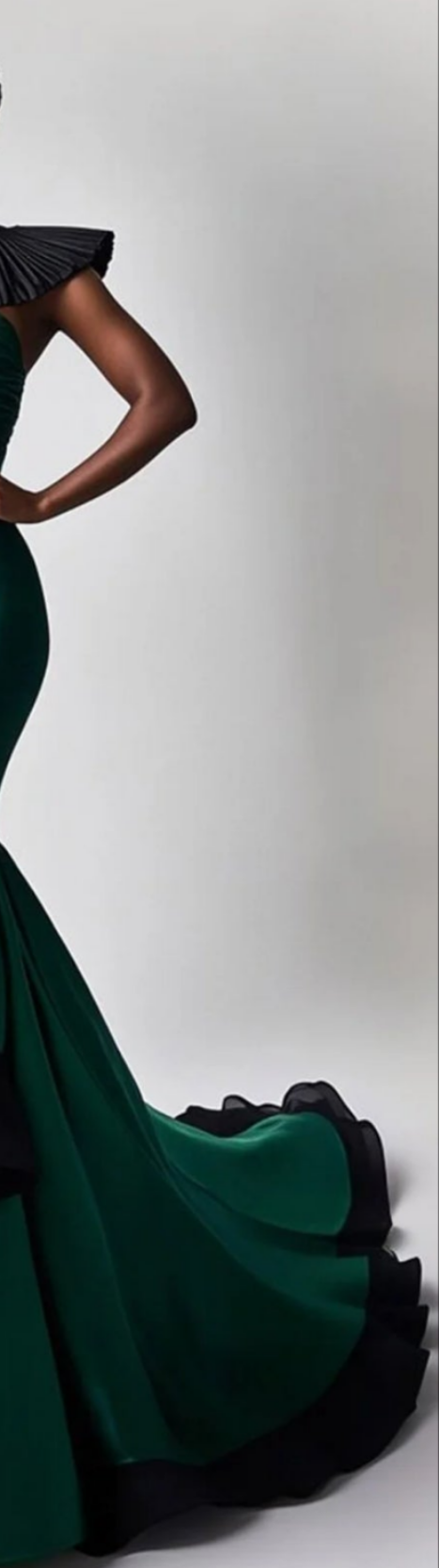 High Neck Asymmetrical Hem Fishtail Satin Maxi Dress-Dark Green [Custom-Made]COCOMONEY