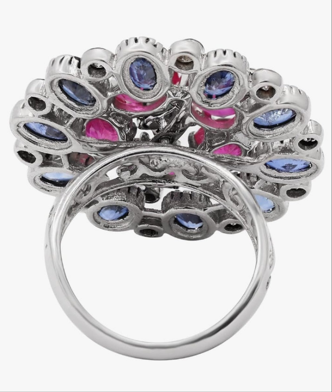 Colorful Gemstone Silver Ring Art Deco 925 Sterling Silver Wedding Ring Rainbow Anniversary Ring Ruby Emerald Sapphire Diamond Jewelry Christmas Gifts