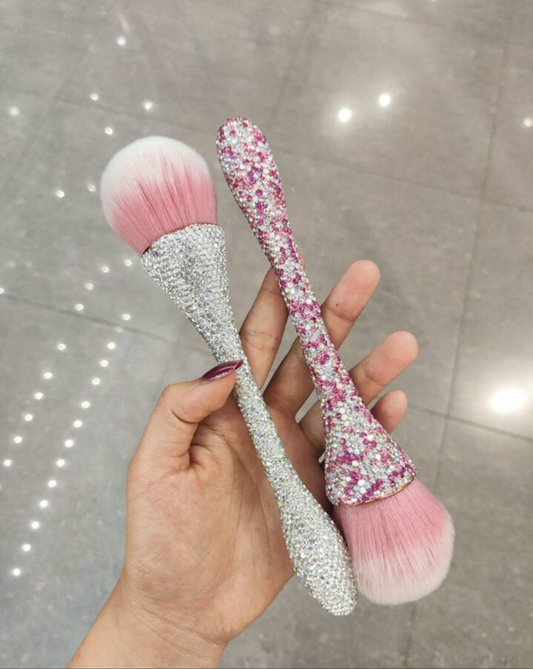 2pc Large Size Long Handle Makeup Brush, Premium Rhinestone Powder Brush With Slim Waist Handle Design For Blush
