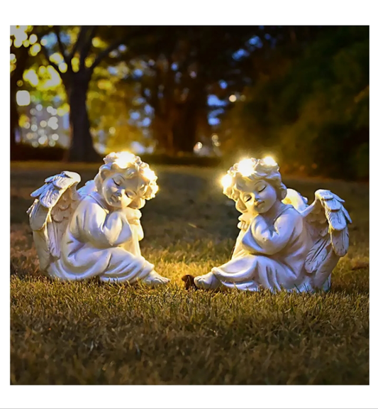 Angel Statue Garden Decor for Outside Solar Outdoor Decorations Patio Cherub Yard Porch Home Lawn Gifts (2pcs) Light up Figurine Sculpture