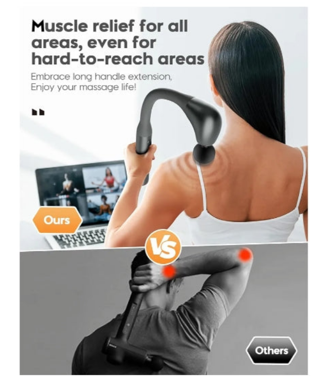 Massage Gun with Upgraded Extension Handle, 16MM Massage Gun Deep Tissue, Back Massager, Muscles/Neck/Shoulders/Waist/Legs Massager Portable for Pain Relief