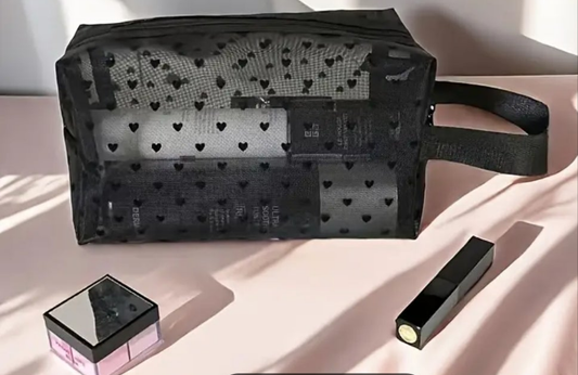COCOMONEY COSMETIC BAG BLACK HEARTS
