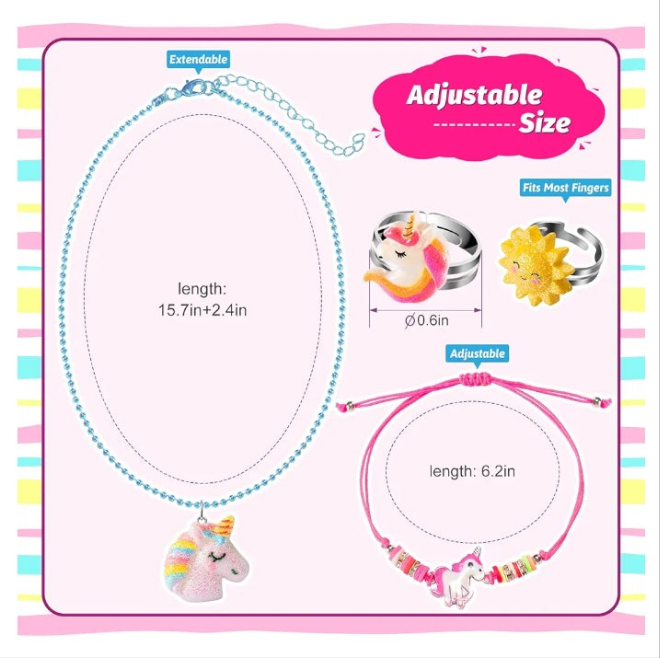 Little Girls Jewelry Sets, Kids Jewelry for Toddler Girl Costume Jewelry Ages Play Rings Unicorn Necklaces Bracelets for Toddlers, Childrens Gift set Year Old Girl
