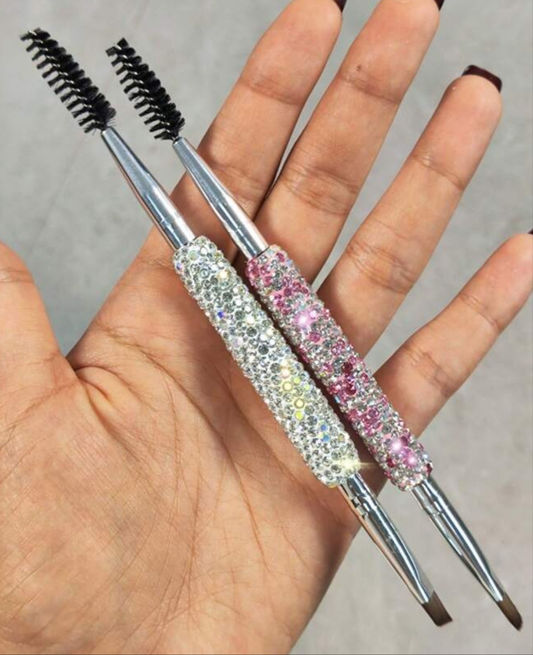 Dual-Ended Eyebrow Brush With Rhinestone Decoration, Exquisite And Portable Tool For Combining And Shaping Eyebrow And Applying Eyeliner, High-Valued Design
