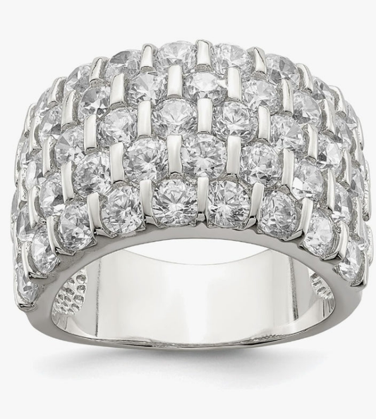 925 Sterling Silver Cubic Zirconia CZ Wide Band Ring