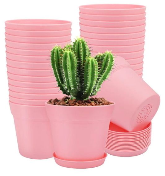 32 Packs 6 Inch Plastic Plant Pots, Plastic Planters for Indoor Flowers with Drainage Holes and Saucers, Nursery Pots for Plants, Flowers, Succulent and All House Plants,